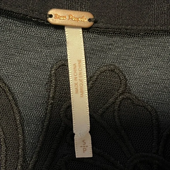 Free People Black Sheer Embroidered Tie-Neck Top - Picture 2 of 4